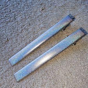 2 Hair Clips Holo Silver Accessories Barrettes Alligator Hand Painted Indie